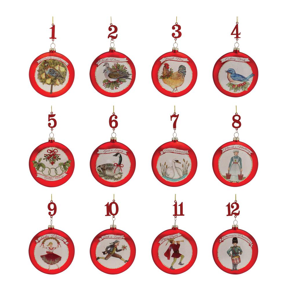 12 Days Of Christmas Ornaments (Set of 12) 4.75"H Glass. Picture 1