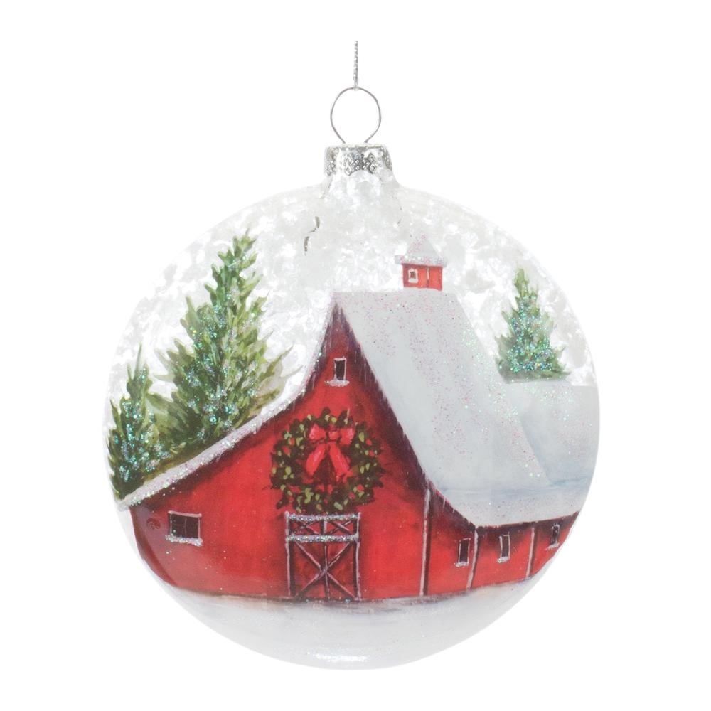 Barn Ball Ornament (Set of 12) 4"D Glass. Picture 1