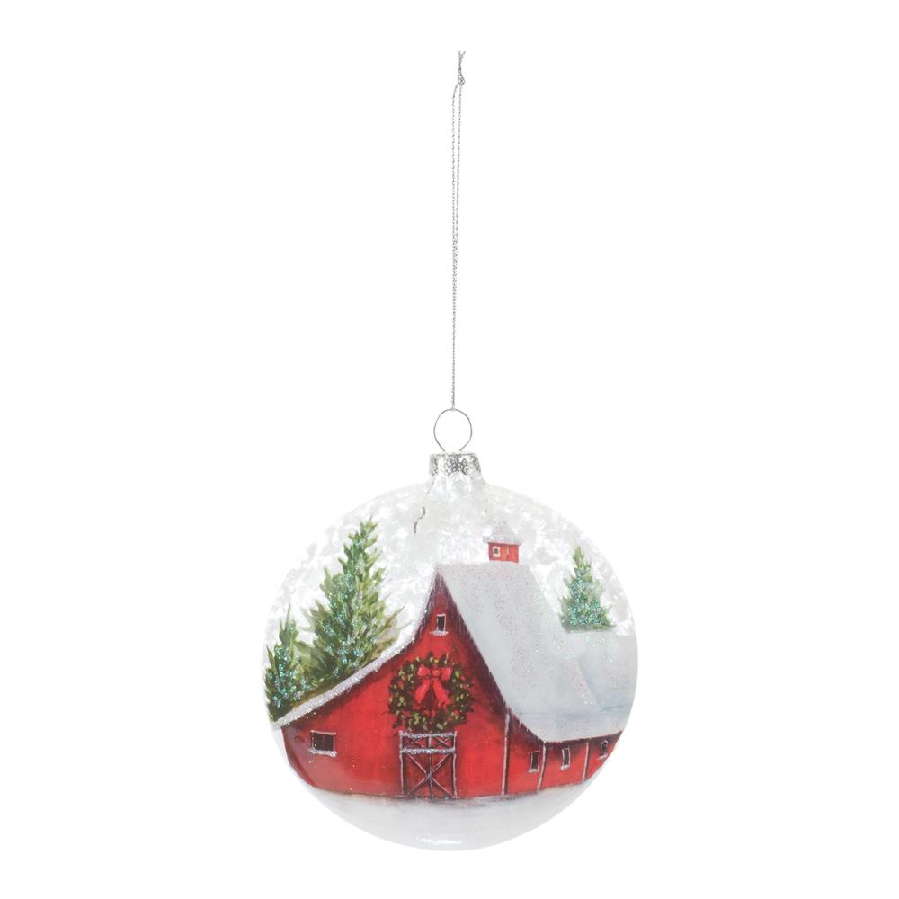 Barn Ball Ornament (Set of 12) 4"D Glass. Picture 2