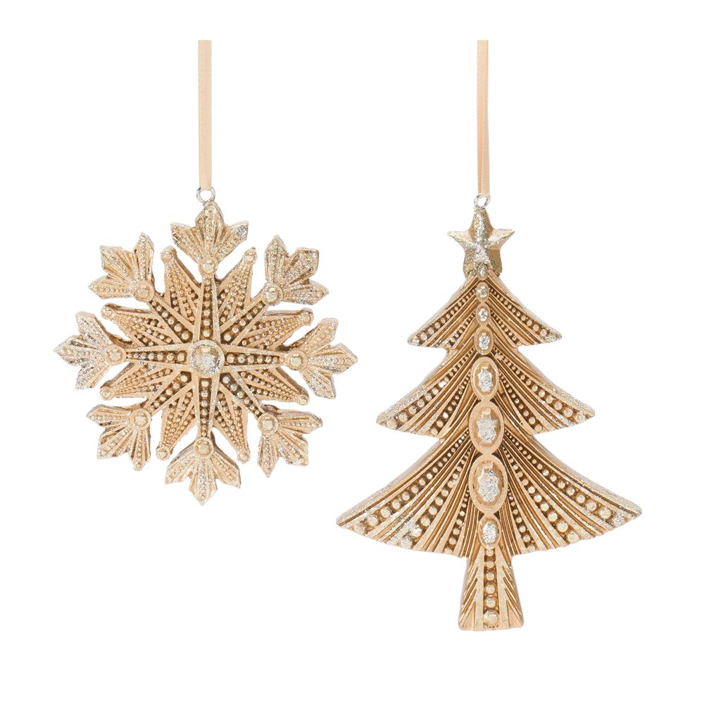 Tree and Snowflake Ornament (Set of 12) 3.25"H, 5"H Resin. Picture 1