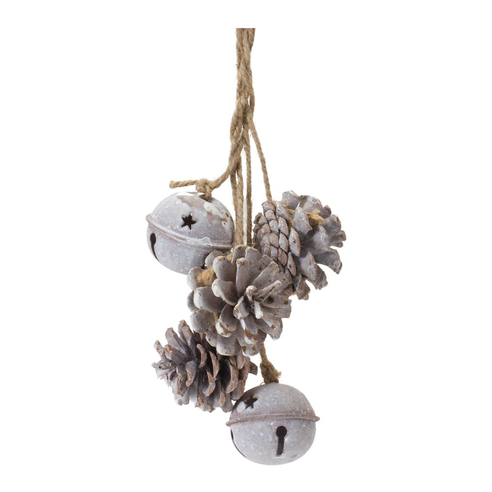 Bell And Pine Cone Ornament (Set of 6) 14"H Iron/Cone. Picture 1