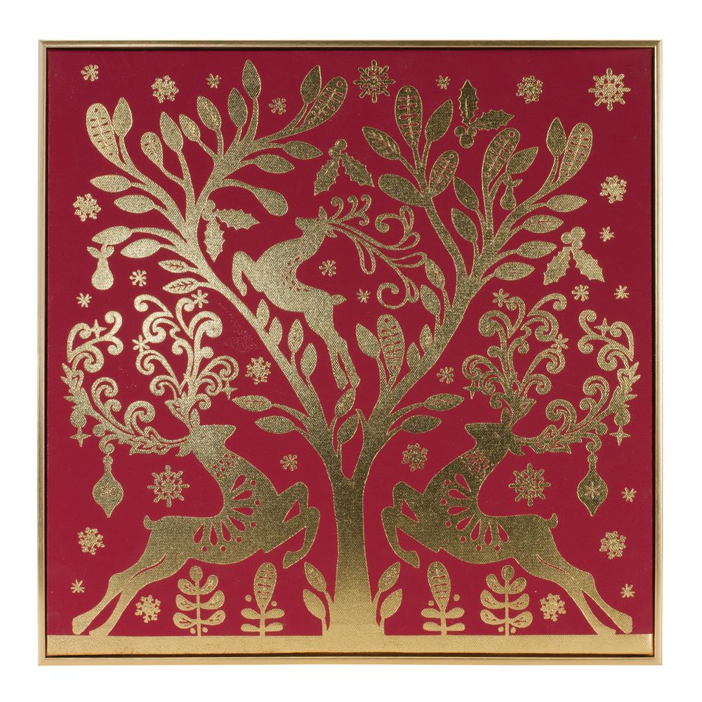 Framed Christmas Deer Print 15.5"SQ MDF/Plastic. Picture 1