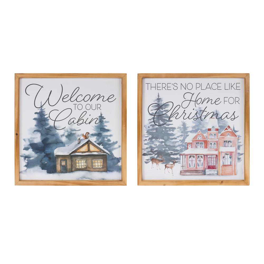 Home and Cabin Frame (Set of 2) 14"SQ MDF/Wood. Picture 1