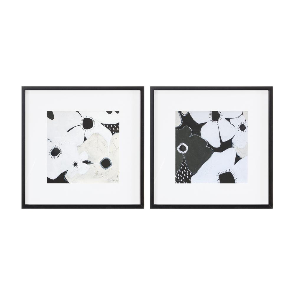 Framed Floral Print (Set of 2) 19"SQ MDF/Glass. Picture 1
