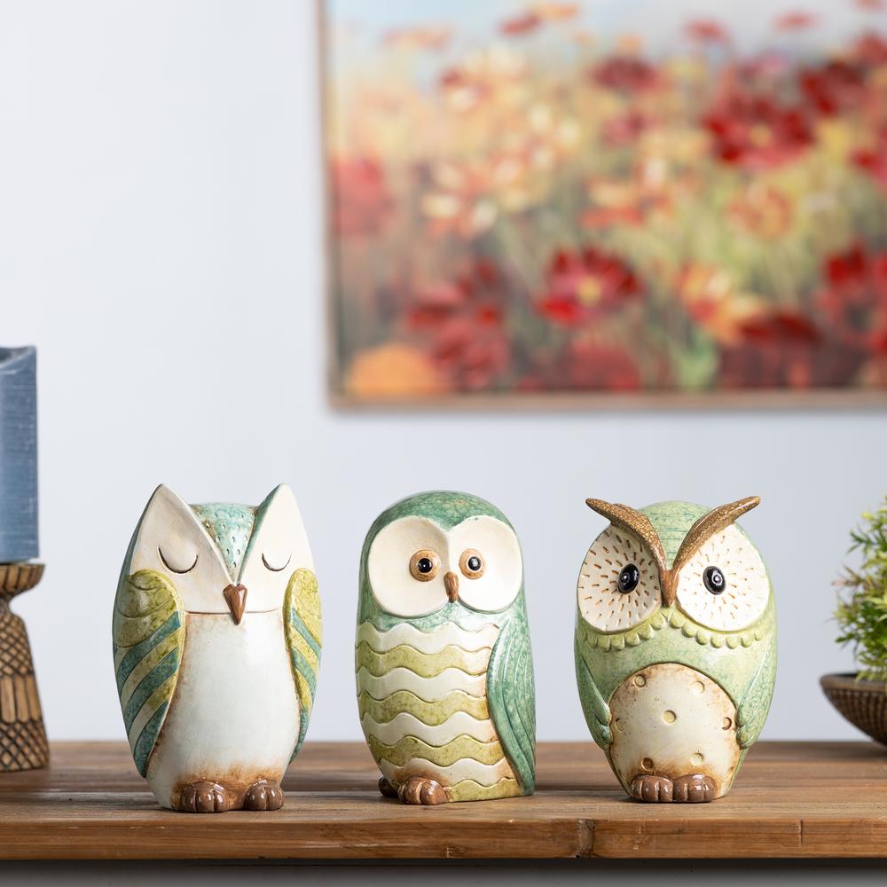 Owl (Set of 3) 6.75"H, 7"H, 7.25"H Terra Cotta. Picture 2