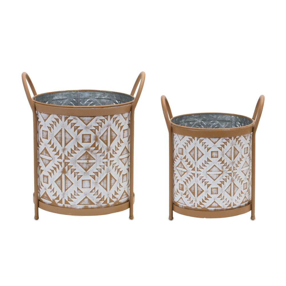 Planter (Set of 2) 7.5"D x 10.75"H, 9"D x 12.75"H Metal. Picture 1