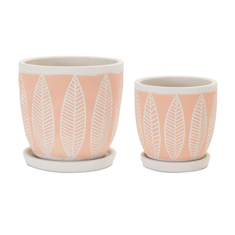 Pot w/Saucer (Set of 2) 4"D x 4.5"H, 5.5"D x 5.5"H Cement. Picture 1