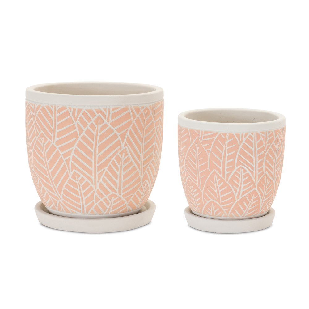 Pot w/Saucer (Set of 2) 4"D x 4.5"H, 5.5"D x 5.5"H Cement. Picture 1
