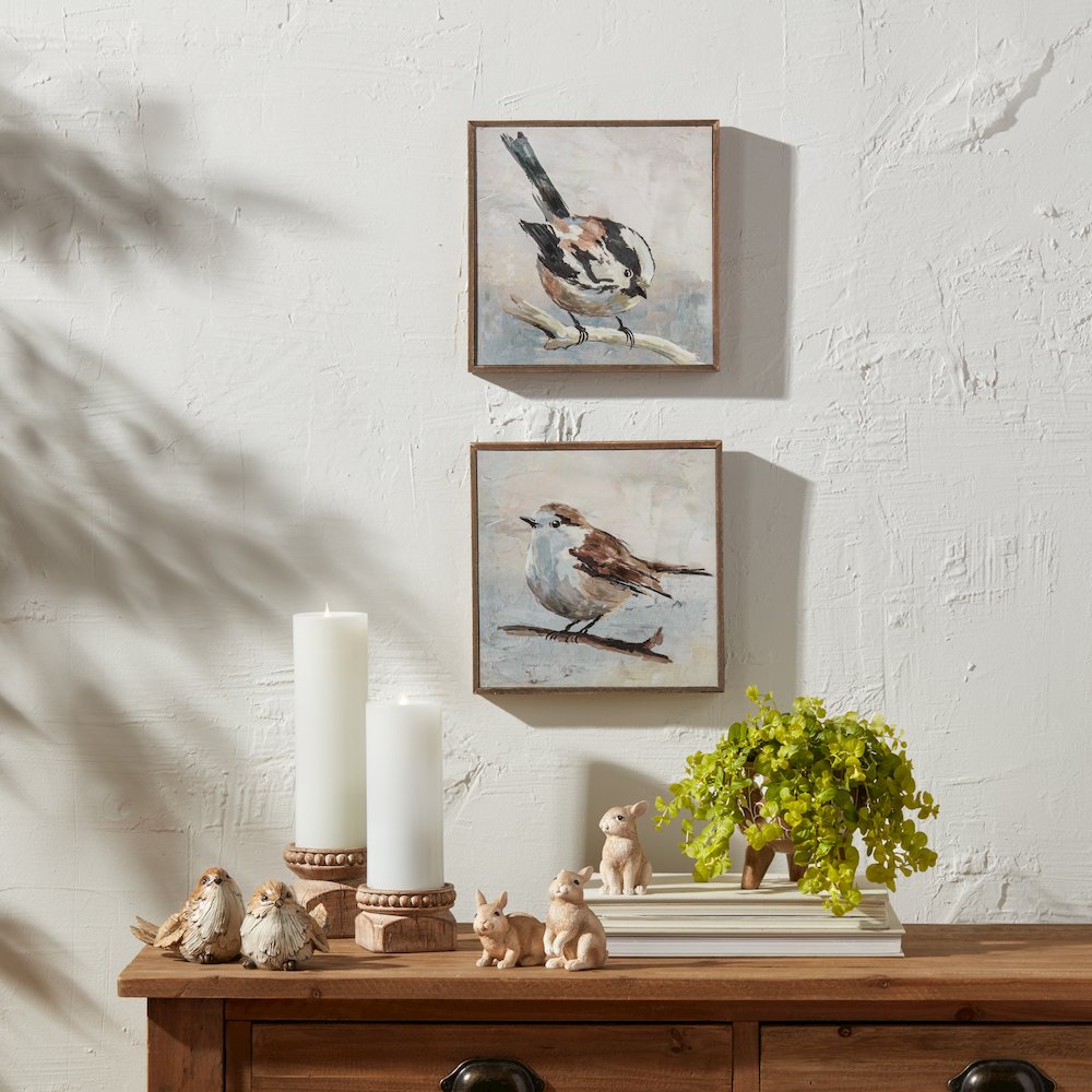 Bird Block (Set of 2) 10"SQ Wood/Canvas. Picture 3