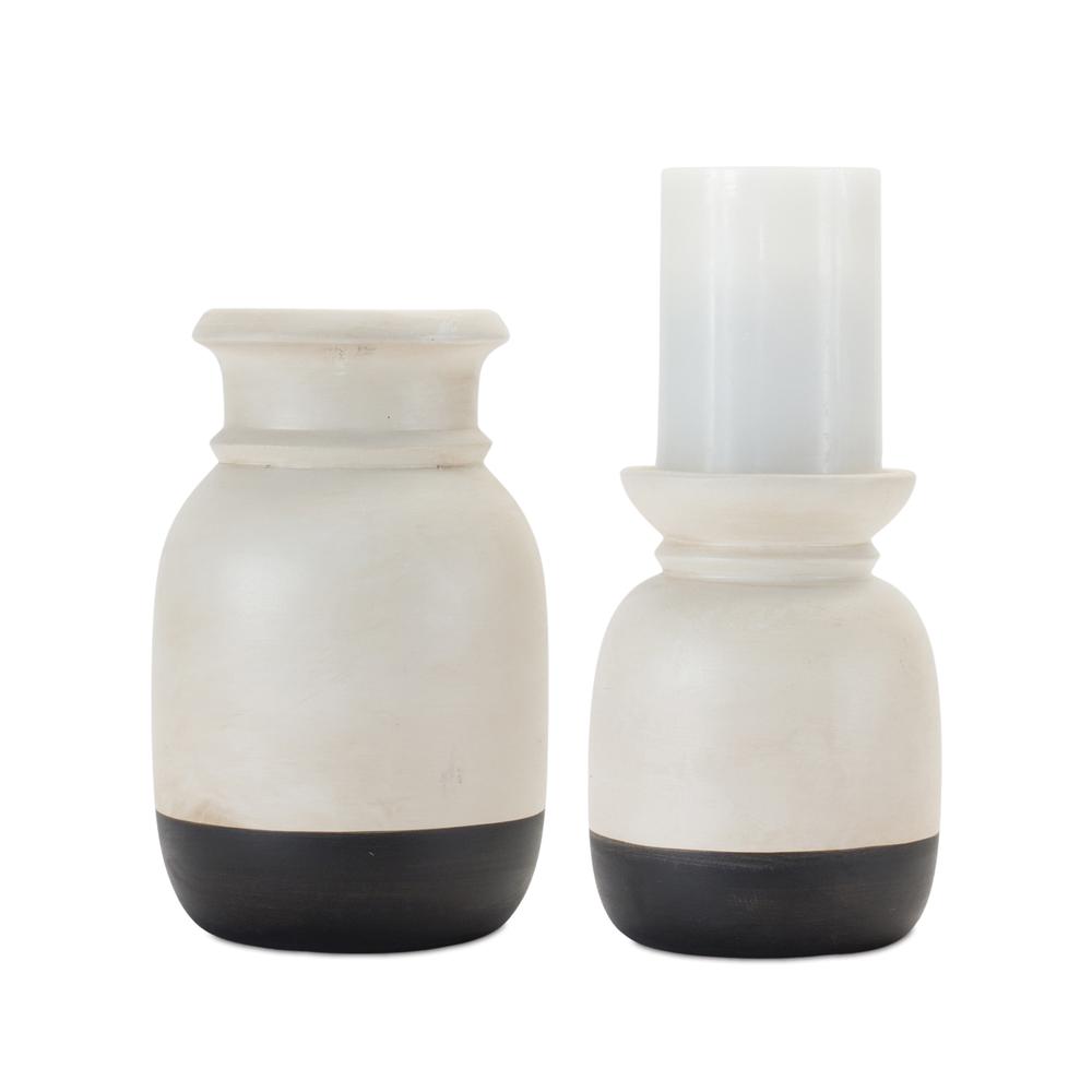 Candle Holder (Set of 2) 6.25"H, 8.25"H Ceramic. Picture 1
