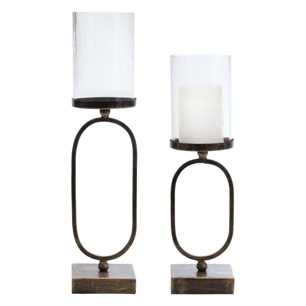 Candle Holder (Set of 2) 15.75"H, 18"H Iron/Glass. Picture 1