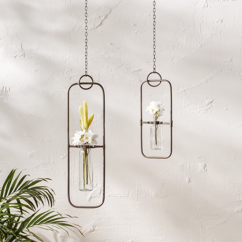 Hanging Bottle Vase (Set of 2) 28"H Iron/Glass. Picture 3