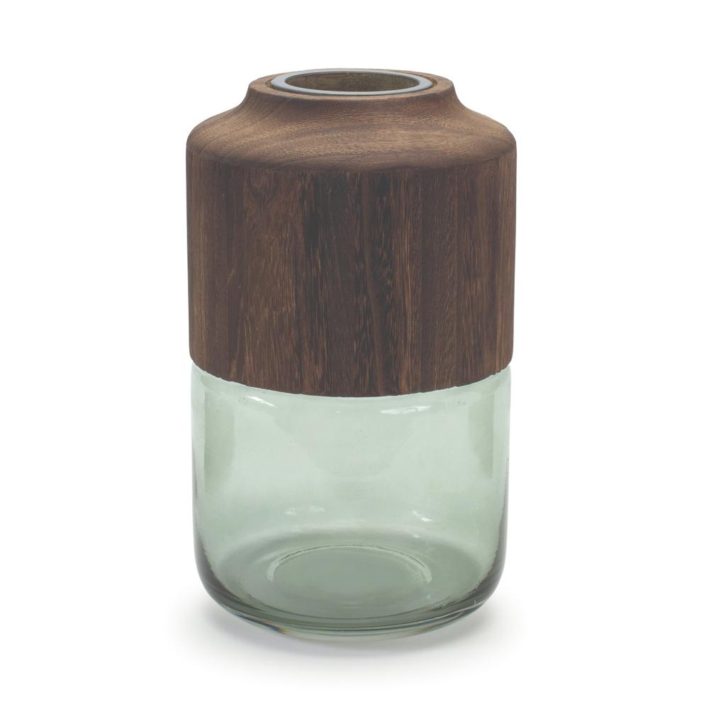 Container 11"H Glass/Wood. Picture 1