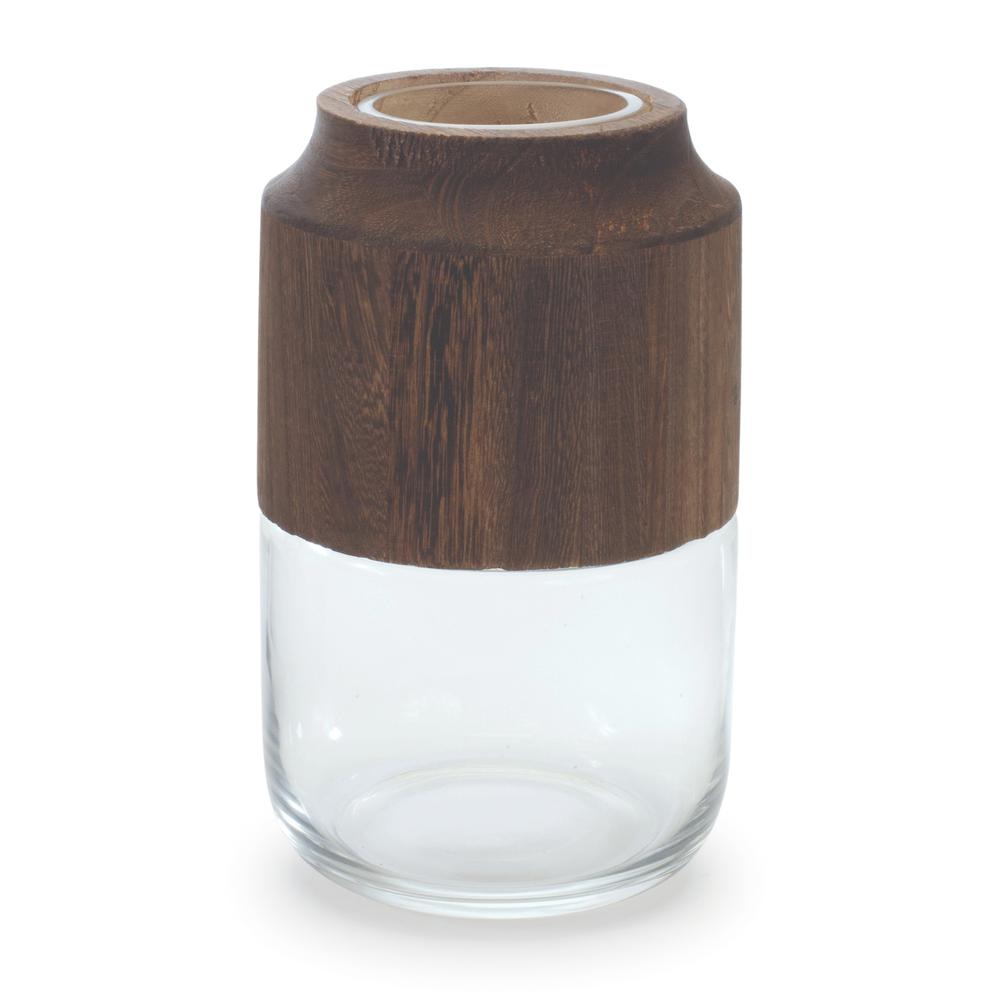 Container 5.5"D x 9"H Glass/Wood. Picture 1