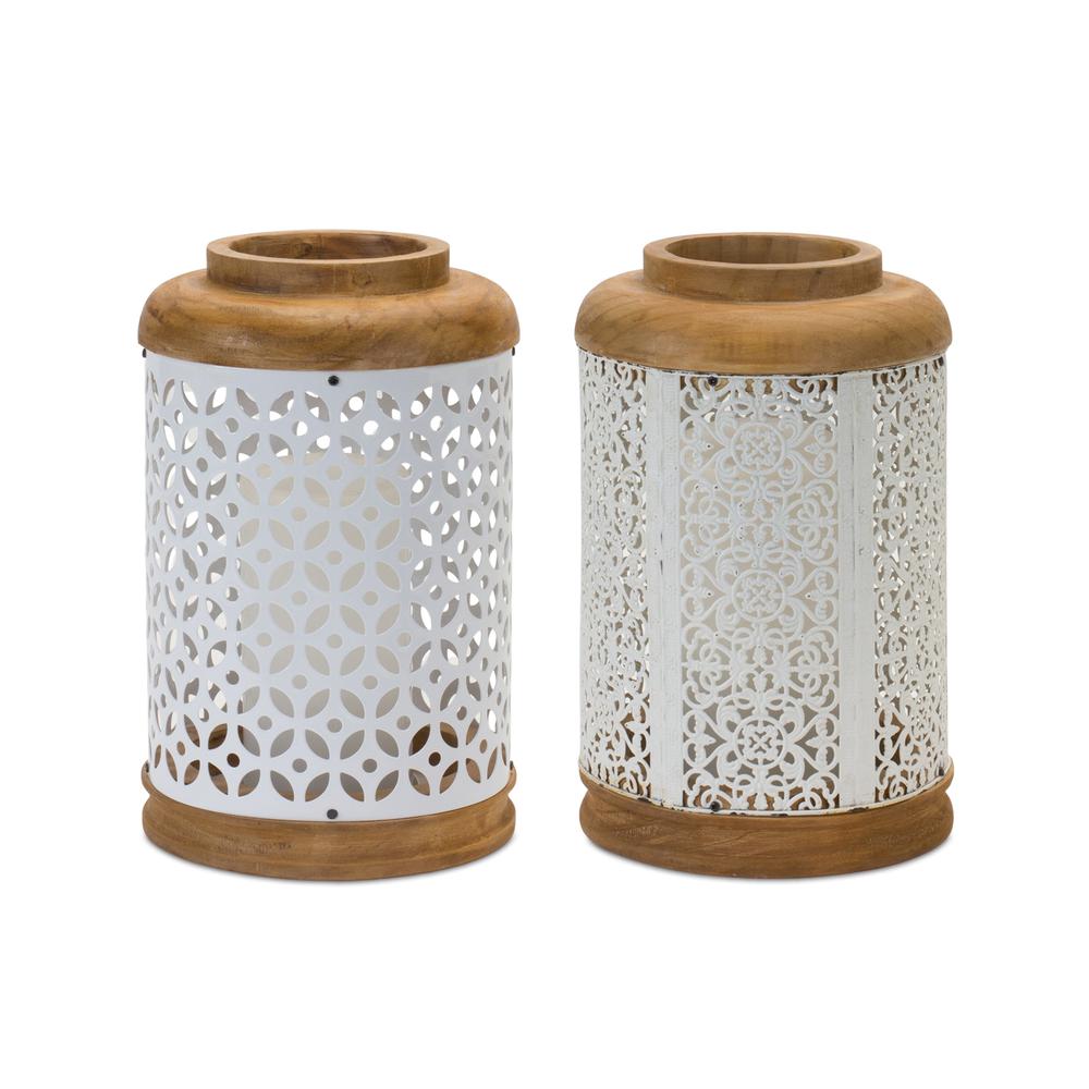 Lantern (Set of 2) 10.25"H Wood/Metal. Picture 1