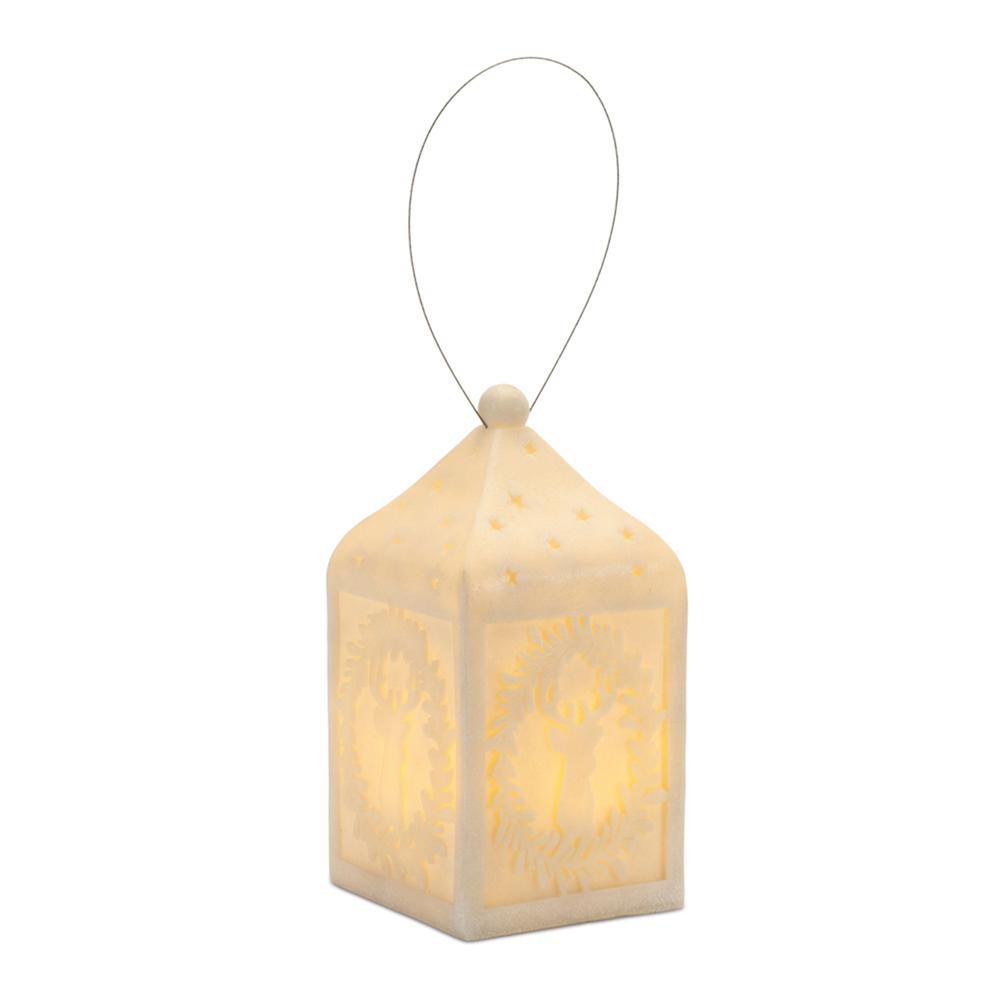 Deer Lantern 5.5"L x 9"H Resin 3 AAA Batteries, Not Included. Picture 1