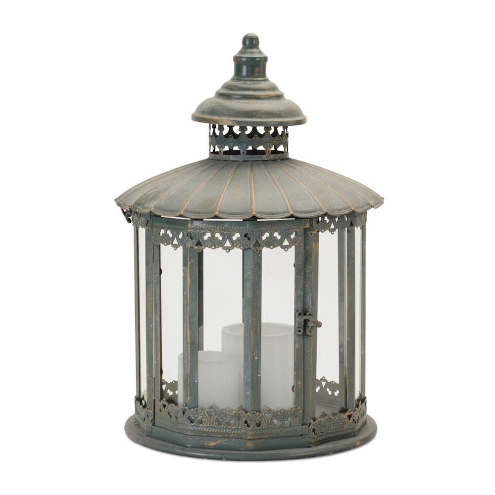 Lantern 13.75"D x 20"H Metal/Glass. Picture 1