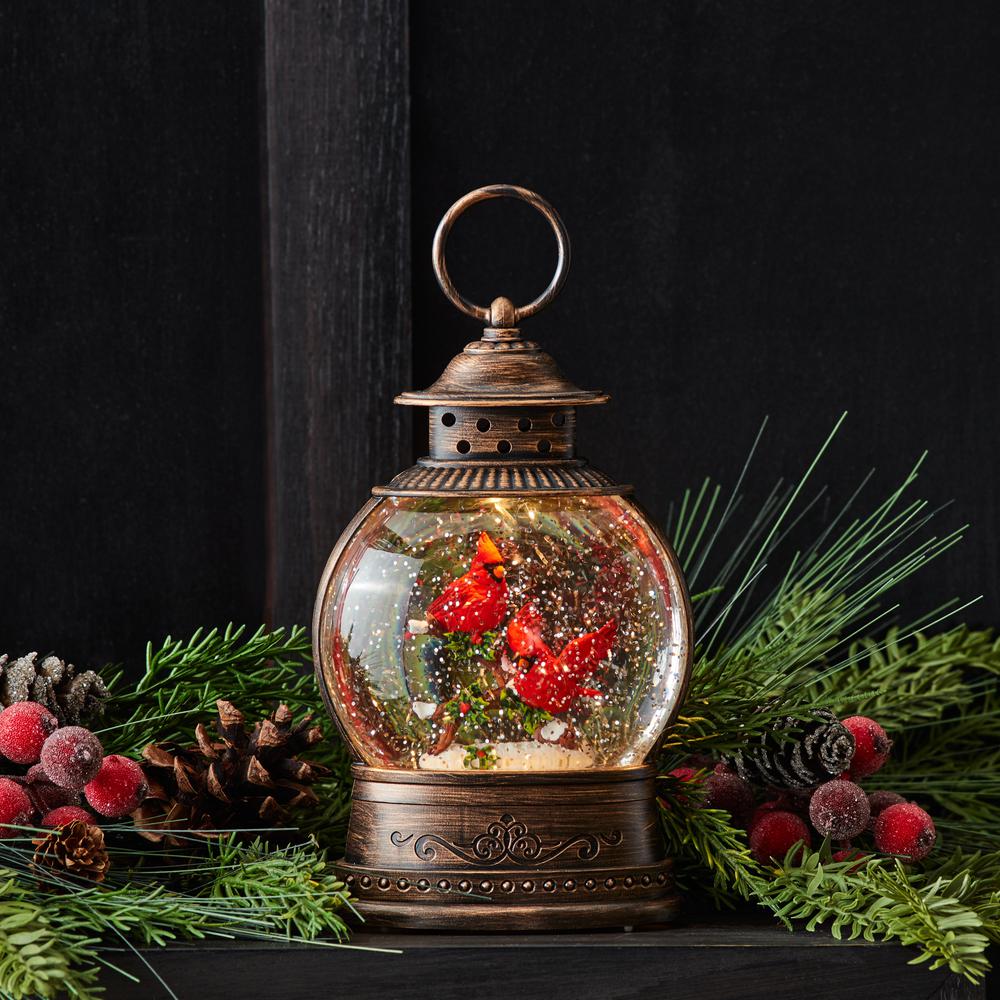 LED Snow Globe w/Cardinals 8"H Plastic 3 AA Batteries Not Included. Picture 2