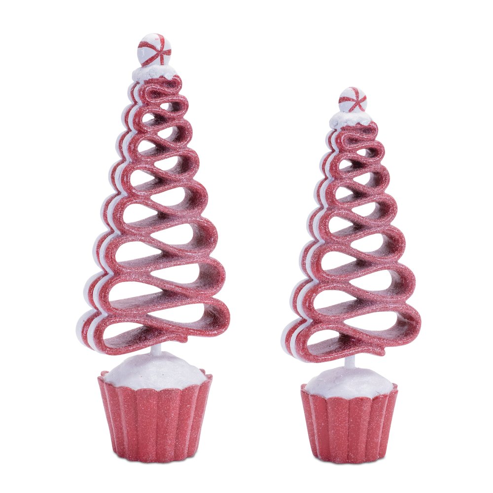 Ribbon Candy Tree (Set of 2) 11"H, 13"H Resin. Picture 1