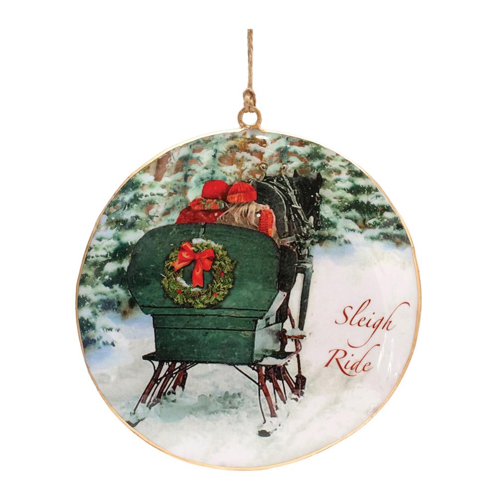 Sleigh Ride Disc Ornament (Set of 6) 6"H Iron. Picture 1