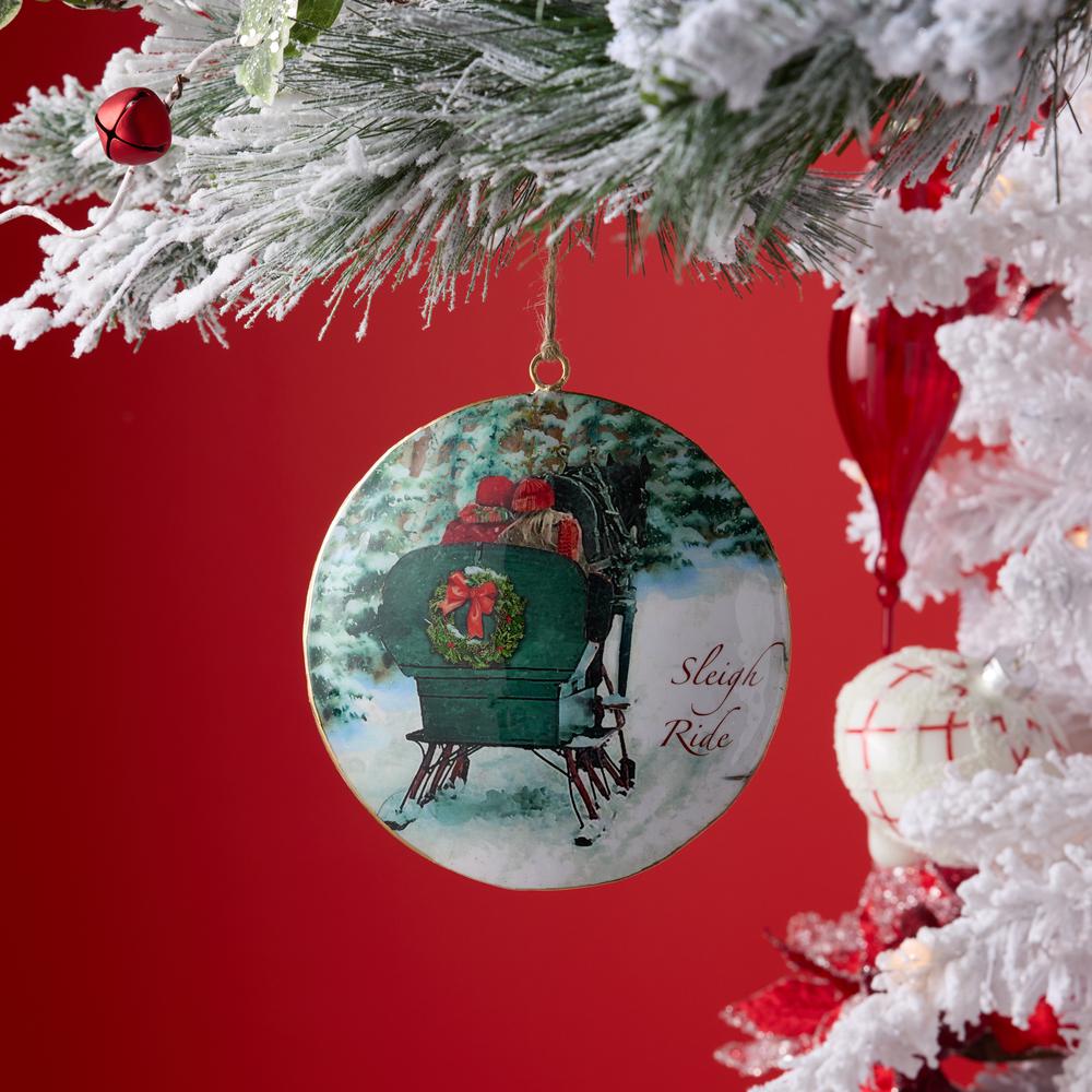 Sleigh Ride Disc Ornament (Set of 6) 6"H Iron. Picture 2