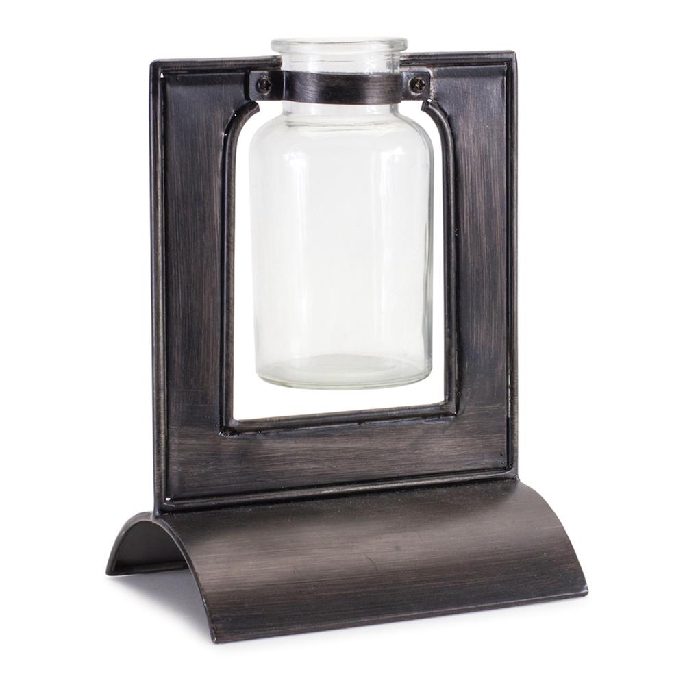 Vase in Holder 8"H Iron/Glass. Picture 1