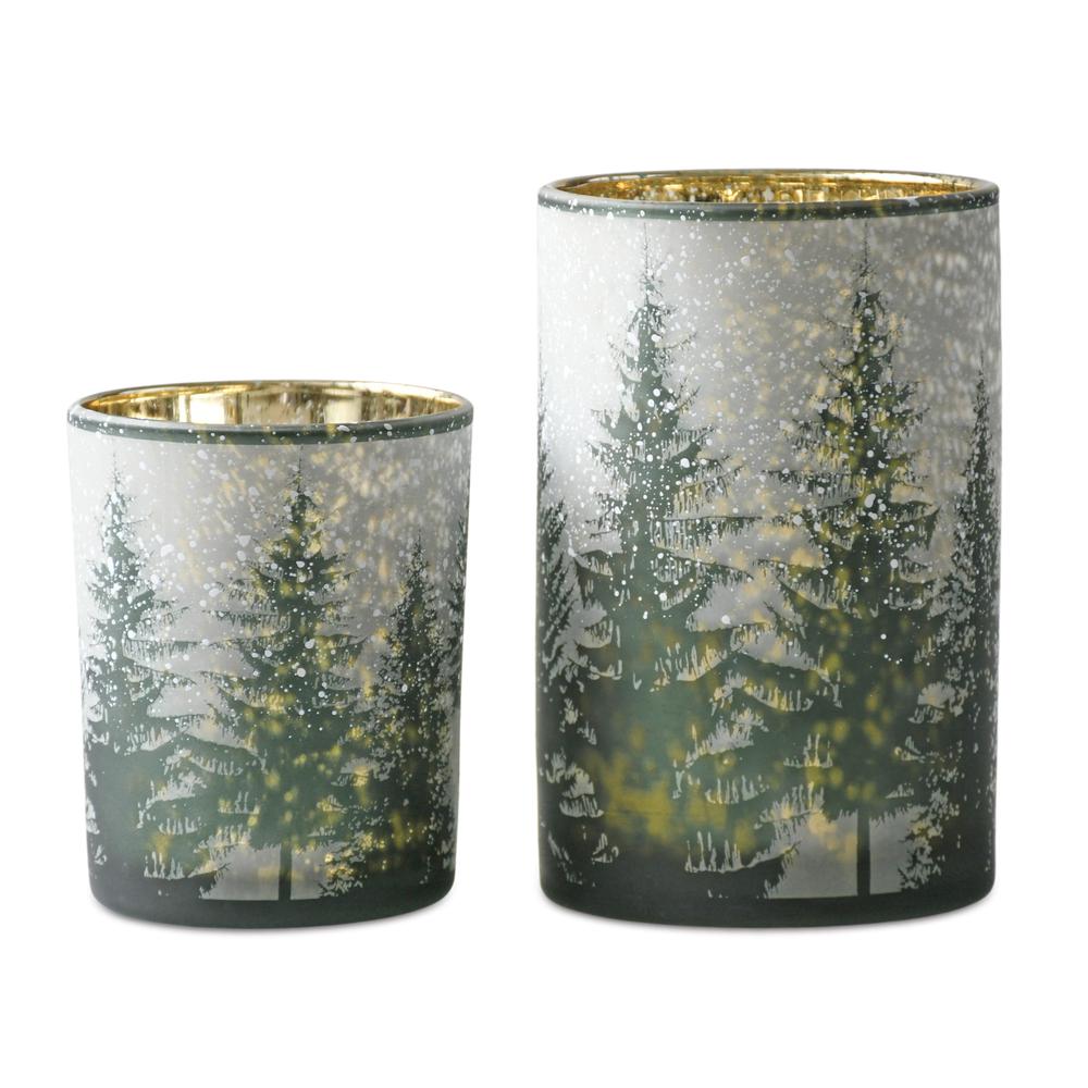 Candle Holder (Set of 2) 5"H, 7"H Glass. Picture 1