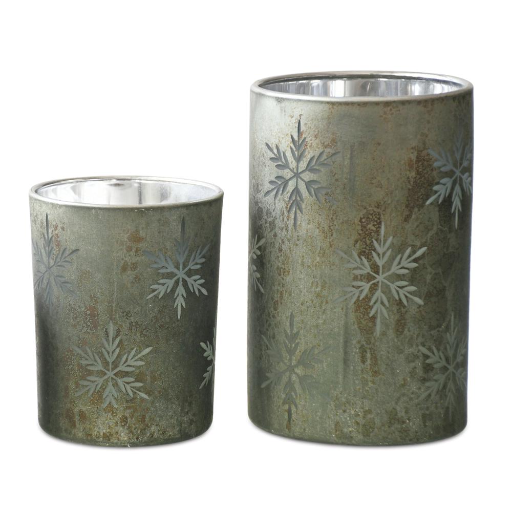 Candle Holder (Set of 2) 5"H, 7"H Glass. Picture 1