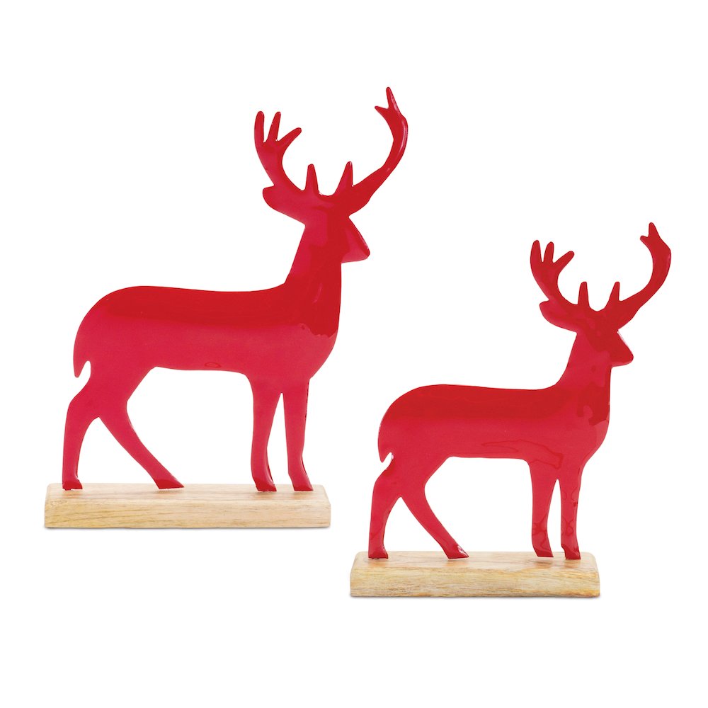 Deer on Base (Set of 2) 9.5"H, 11"H Wood/Iron. Picture 1