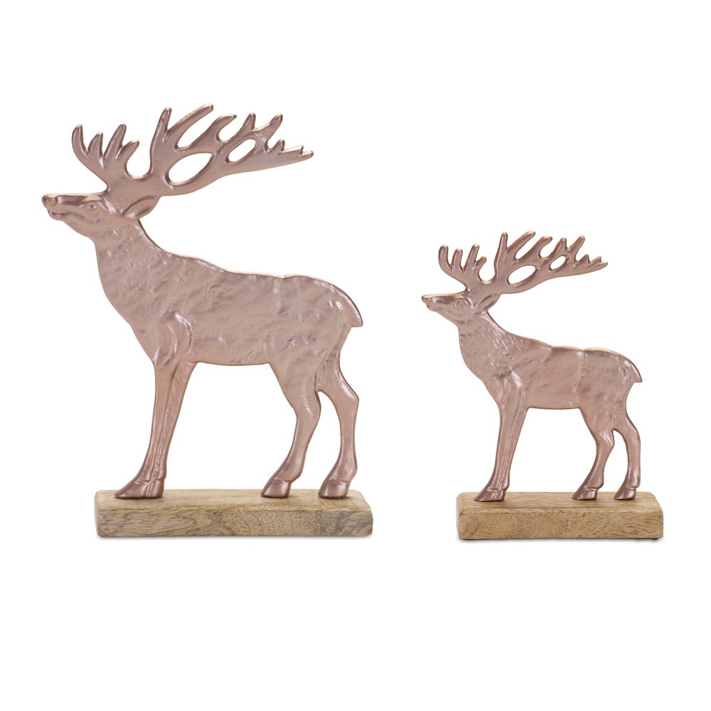 Deer on Base (Set of 2) 7"H, 9.5"H Wood/Aluminum. Picture 1