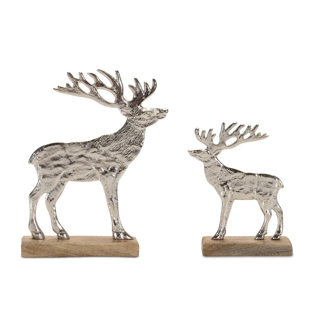 Deer on Base (Set of 2) 7"H, 9.5"H Wood/Aluminum. Picture 1