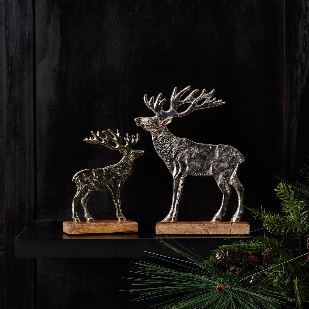 Deer on Base (Set of 2) 7"H, 9.5"H Wood/Aluminum. Picture 2