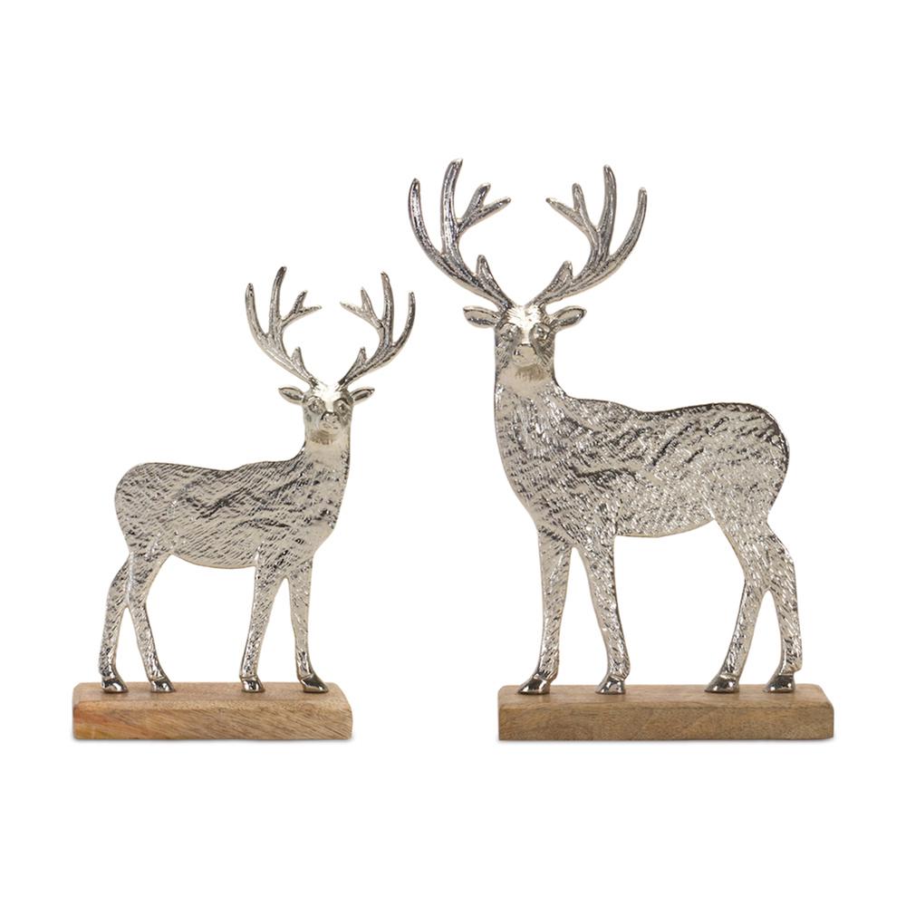 Deer on Base (Set of 2) 8.5"H, 10.5"H Wood/Aluminum. Picture 1