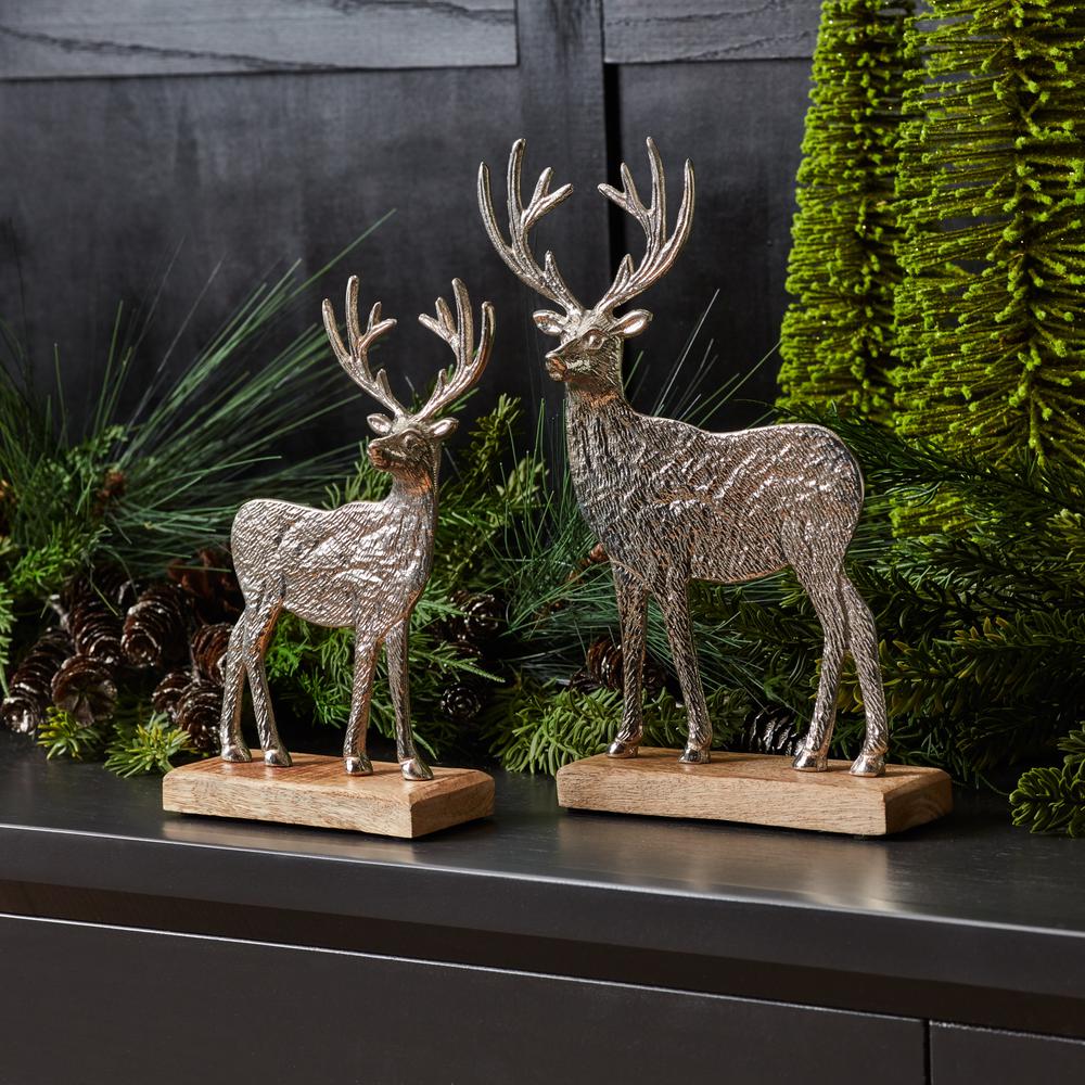 Deer on Base (Set of 2) 8.5"H, 10.5"H Wood/Aluminum. Picture 2