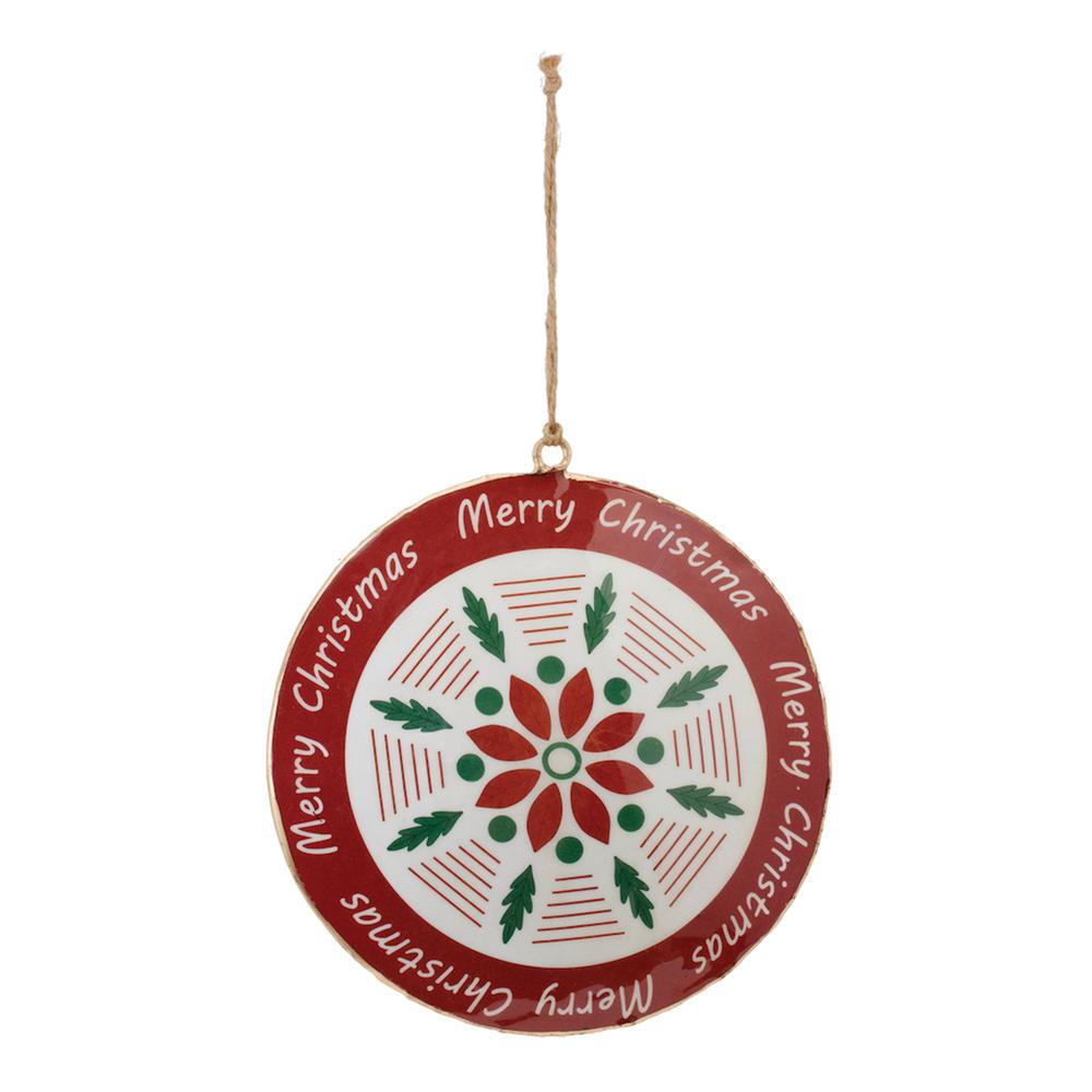 Merry Christmas Disc Ornament (Set of 6) 6"H Iron. Picture 1
