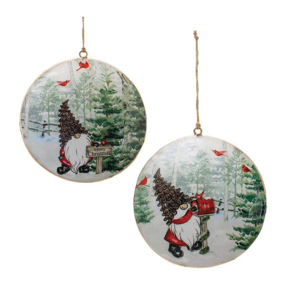 Gnome Disc Ornament (Set of 6) 6"H Iron. Picture 1