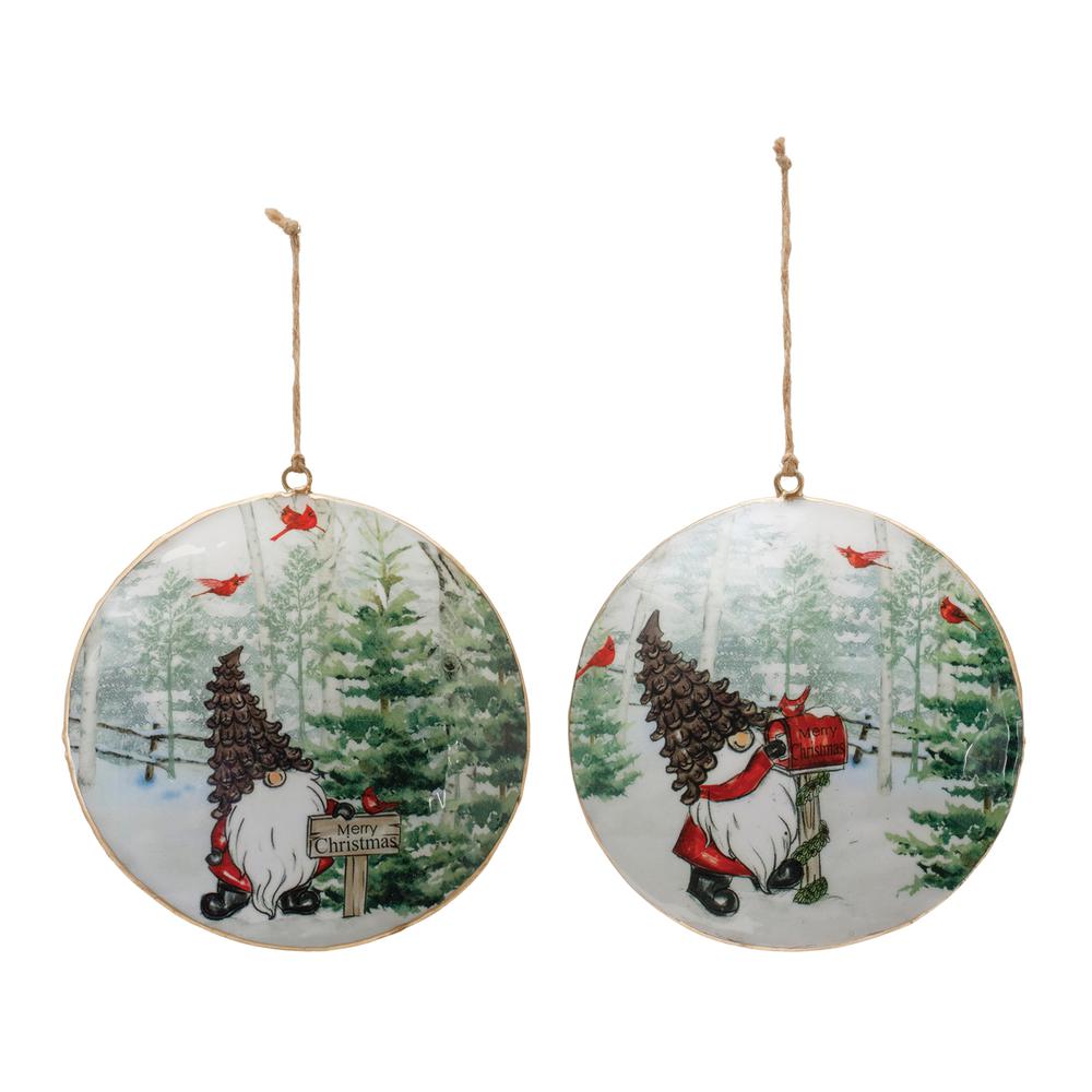 Gnome Disc Ornament (Set of 6) 6"H Iron. Picture 2