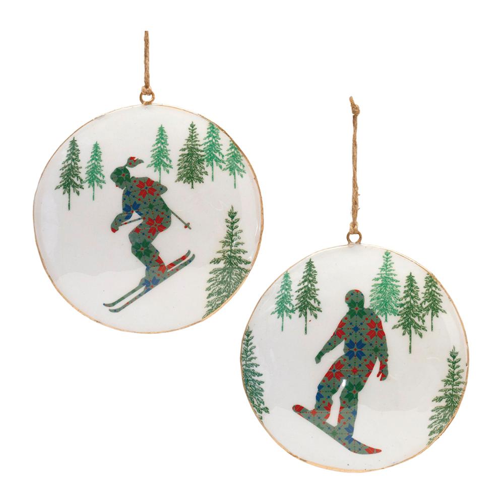 Ski and Snowboard Disc Ornament (Set of 6) 6"H Iron. Picture 1
