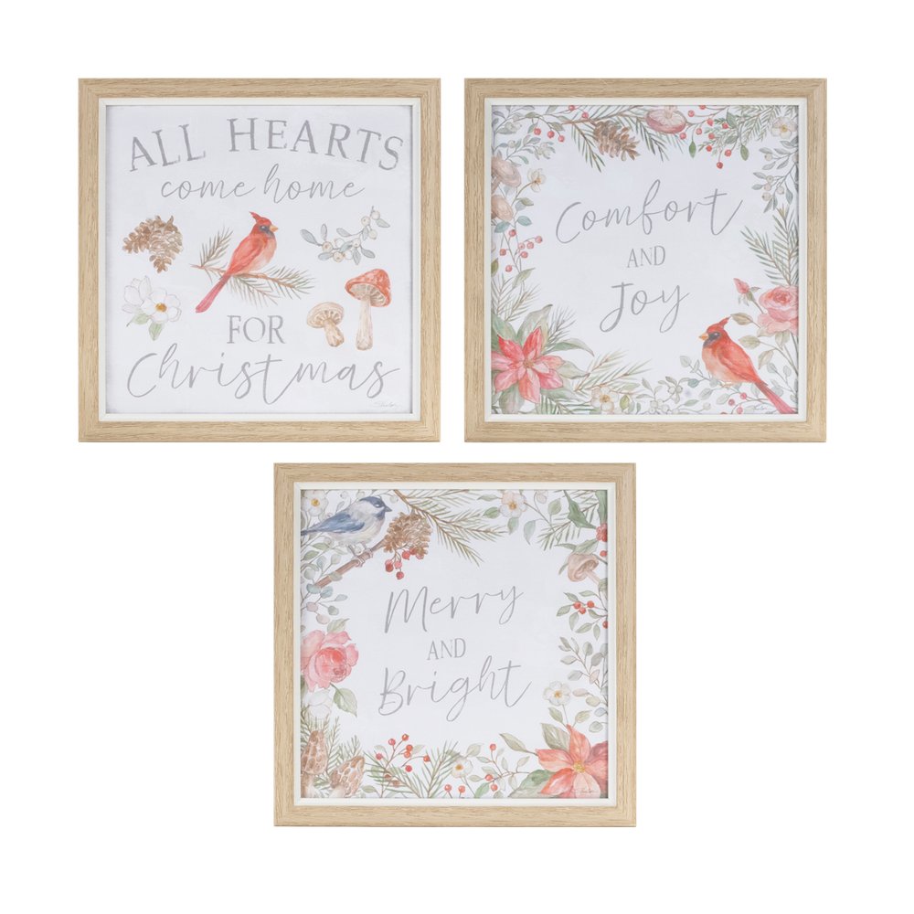 Framed Bird and Cardinal Print (Set of 3) 9"SQ Plastic/Paper. Picture 1