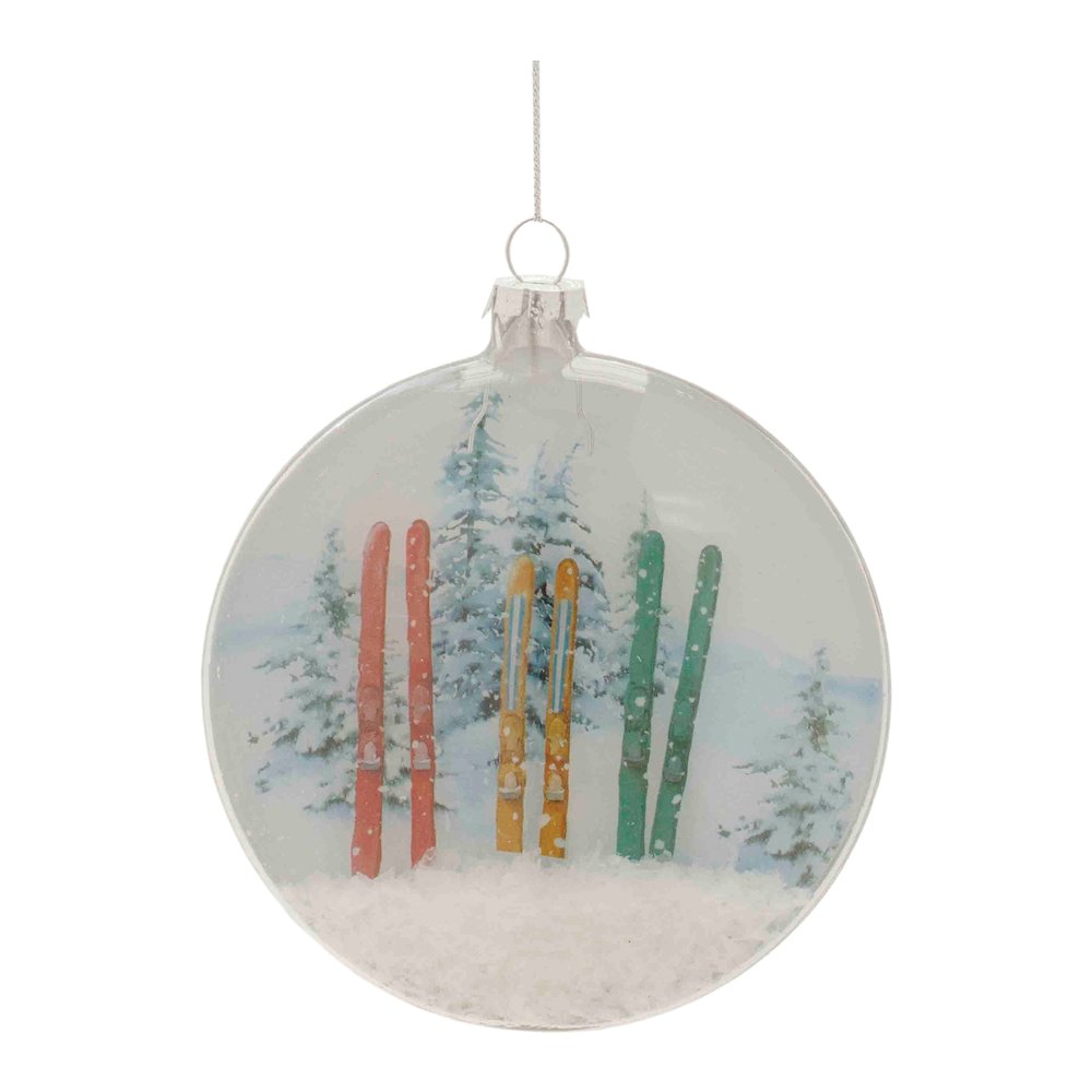 Snow Makes Us Happy Disc Ornament (Set of 6) 4.25"H Glass. Picture 2