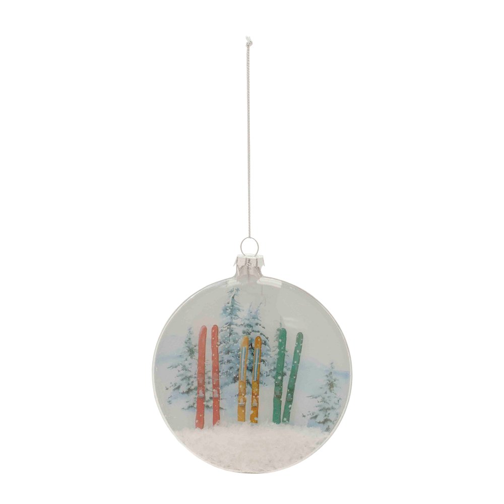 Snow Makes Us Happy Disc Ornament (Set of 6) 4.25"H Glass. Picture 1