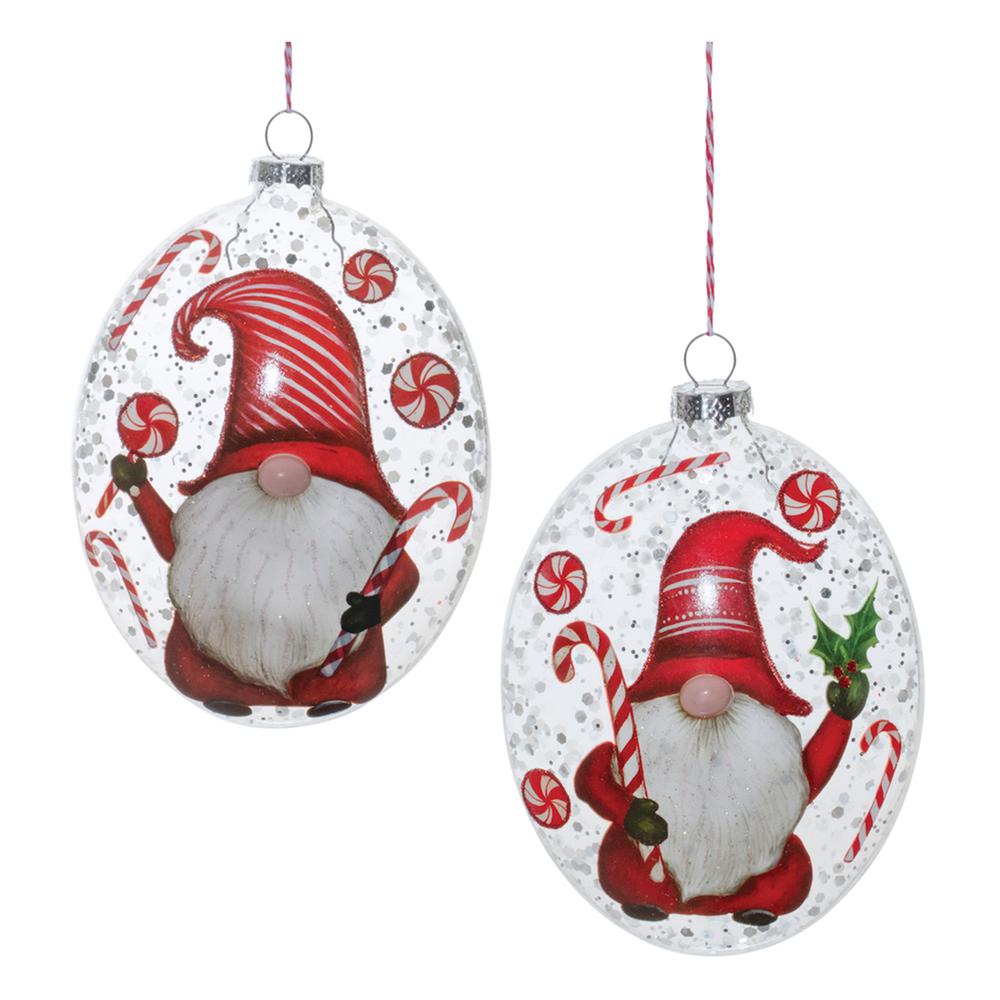 Gnome Disc Ornament (Set of 12) 6"H Glass. Picture 1