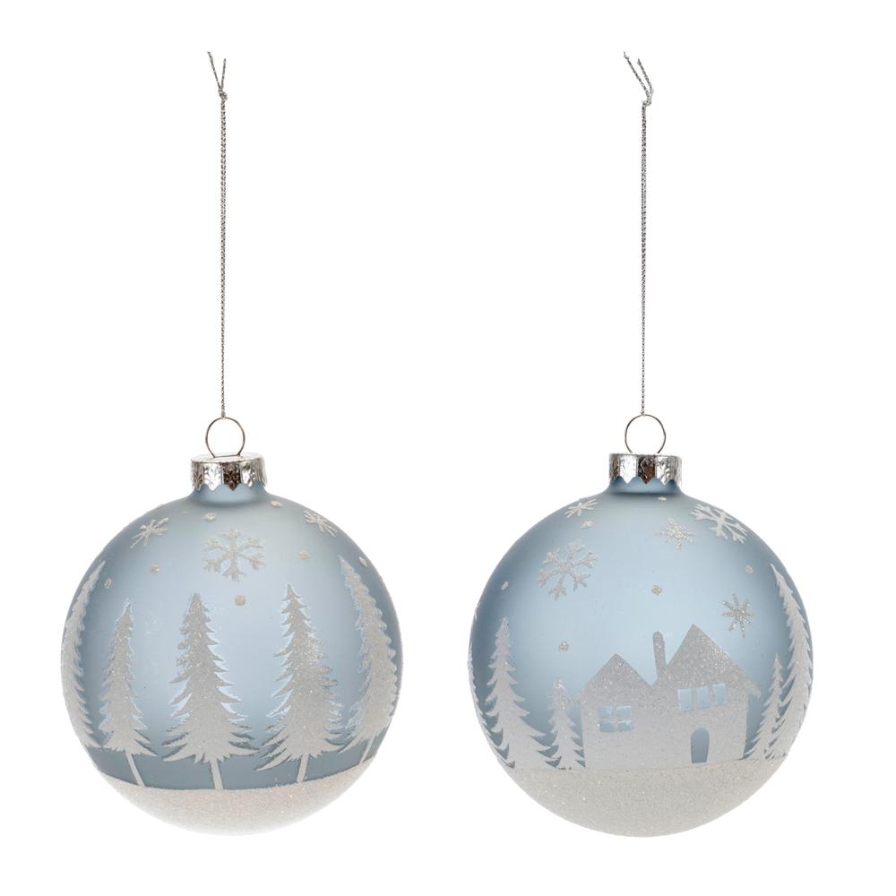 Ball Ornament (Set of 6) 4"D Glass. Picture 2