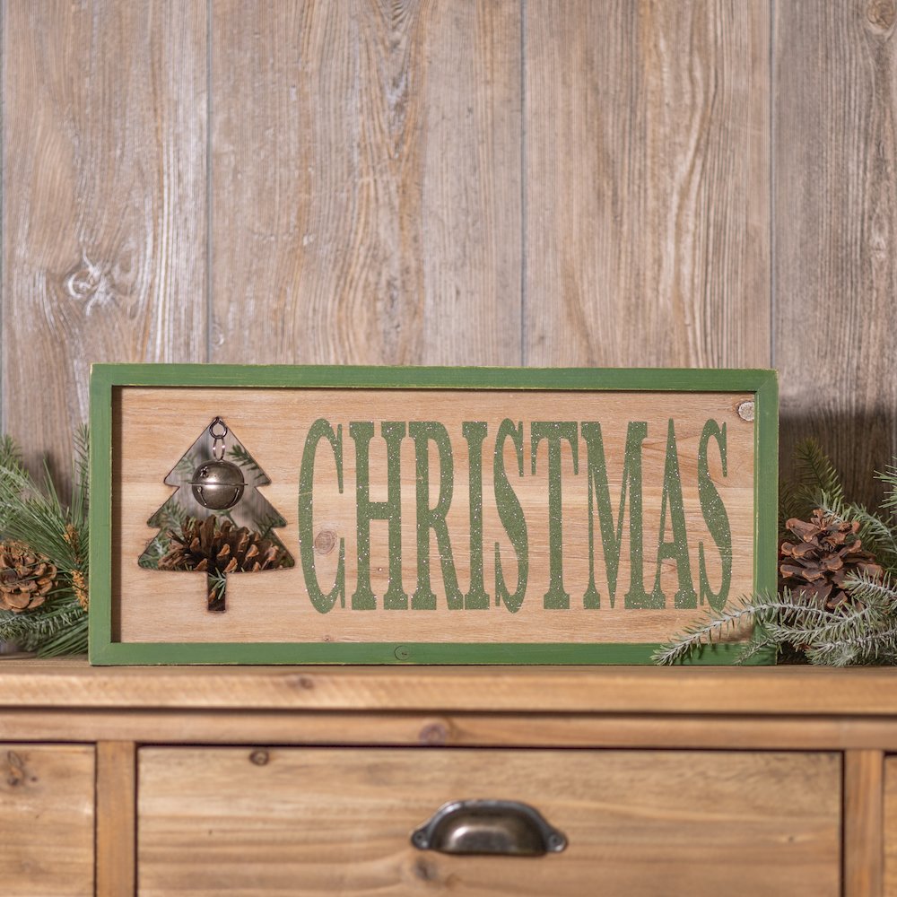 Christmas Frame w/Bell 18"L x 7.75"H MDF/Wood. Picture 2