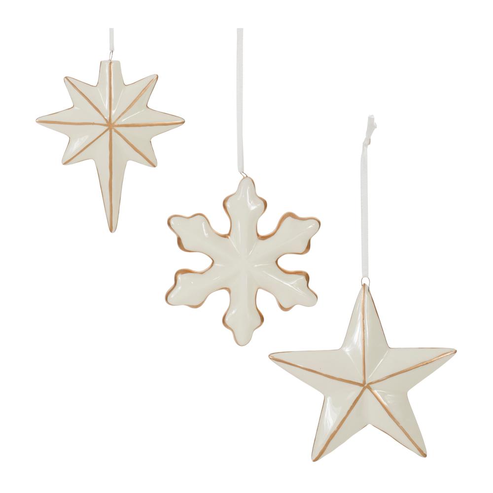 Star and Snowflake Ornament (Set of 6) 4"H Ceramic. Picture 1