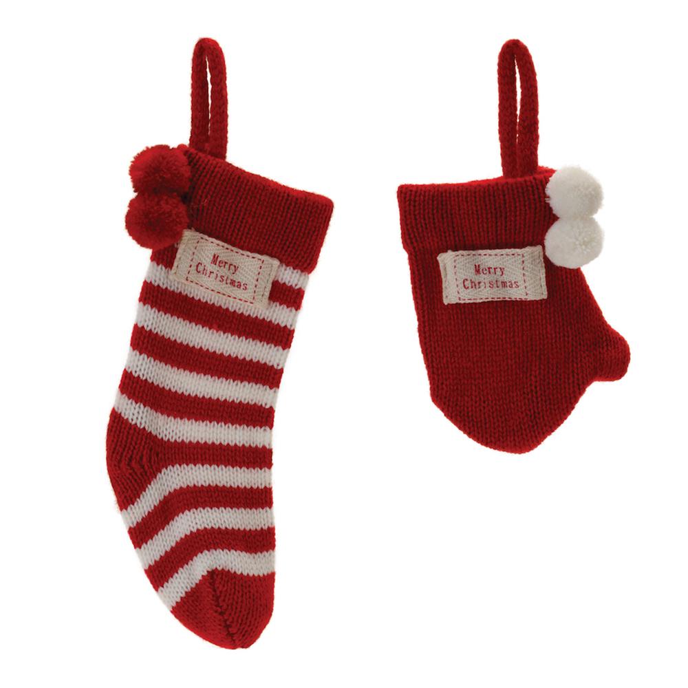 Stocking and Mitten Ornament (Set of 12) 6"H, 8.5"H Polyester. Picture 1