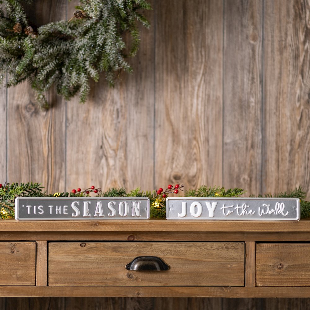 Joy To The World and Tis The Season Sign (Set of 2) 12"L x 2"H MDF/Iron. Picture 2