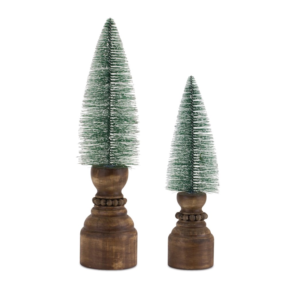 Mini Tree on Pedestal (Set of 2) 11.5"H, 14.5"H Plastic/Wood. Picture 1