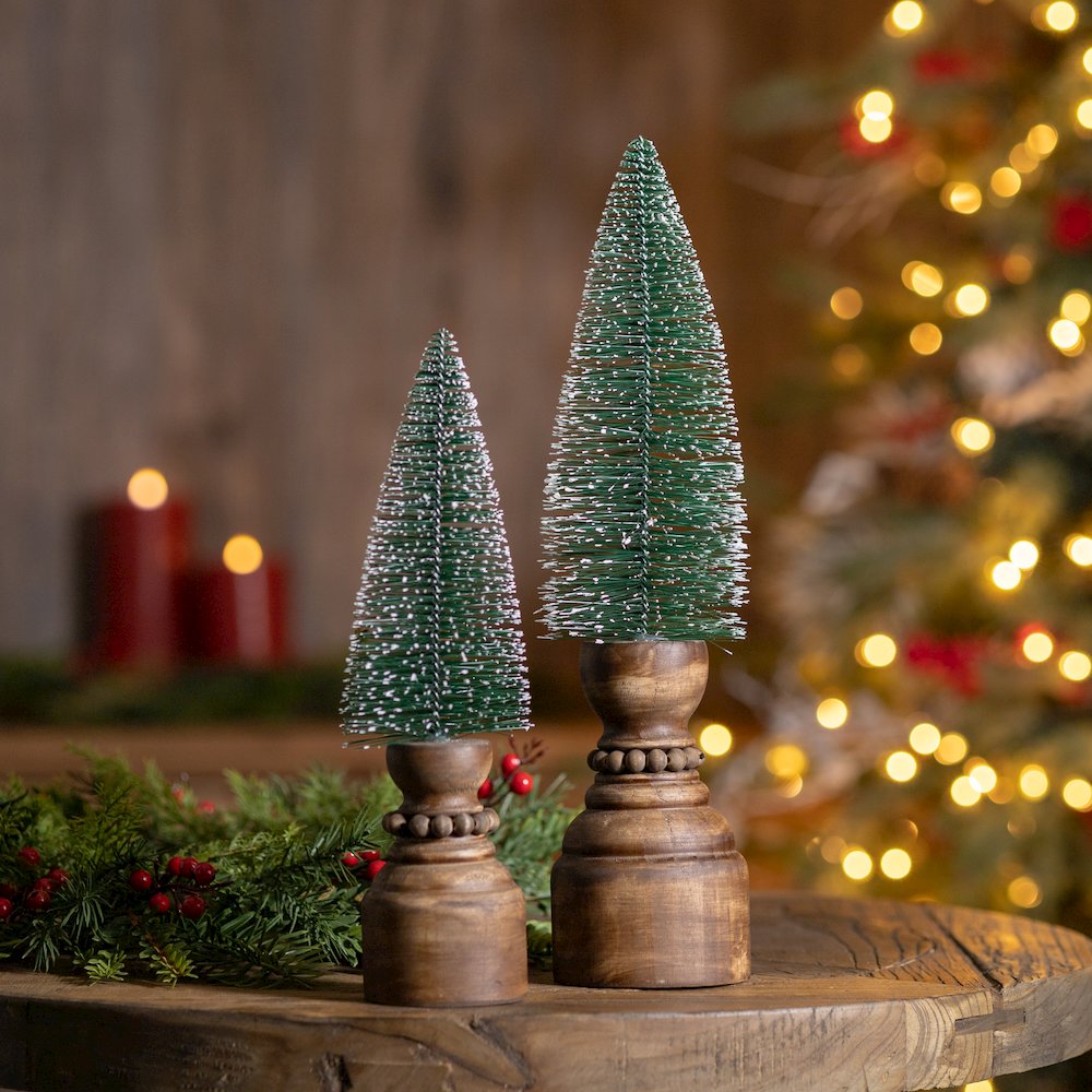 Mini Tree on Pedestal (Set of 2) 11.5"H, 14.5"H Plastic/Wood. Picture 2