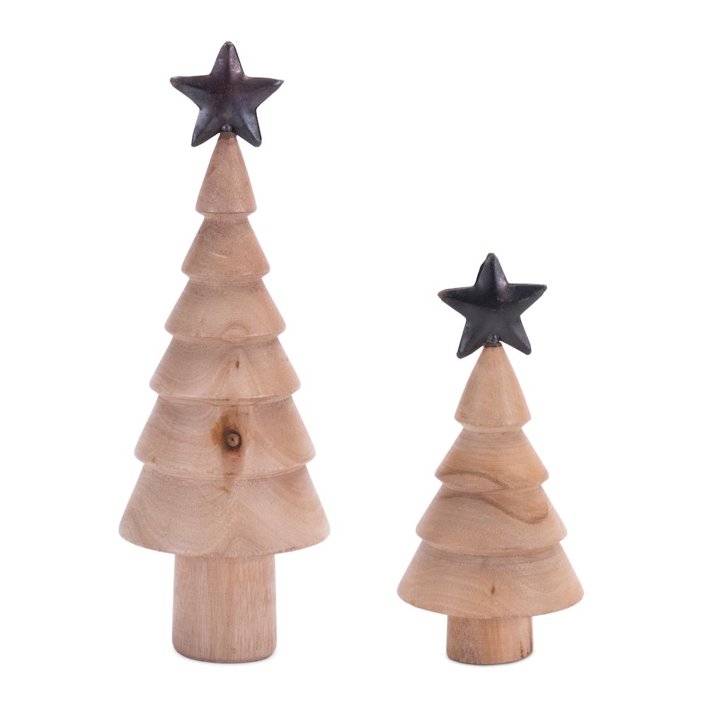 Tree (Set of 2) 6"H, 9"H Iron/Wood. Picture 1